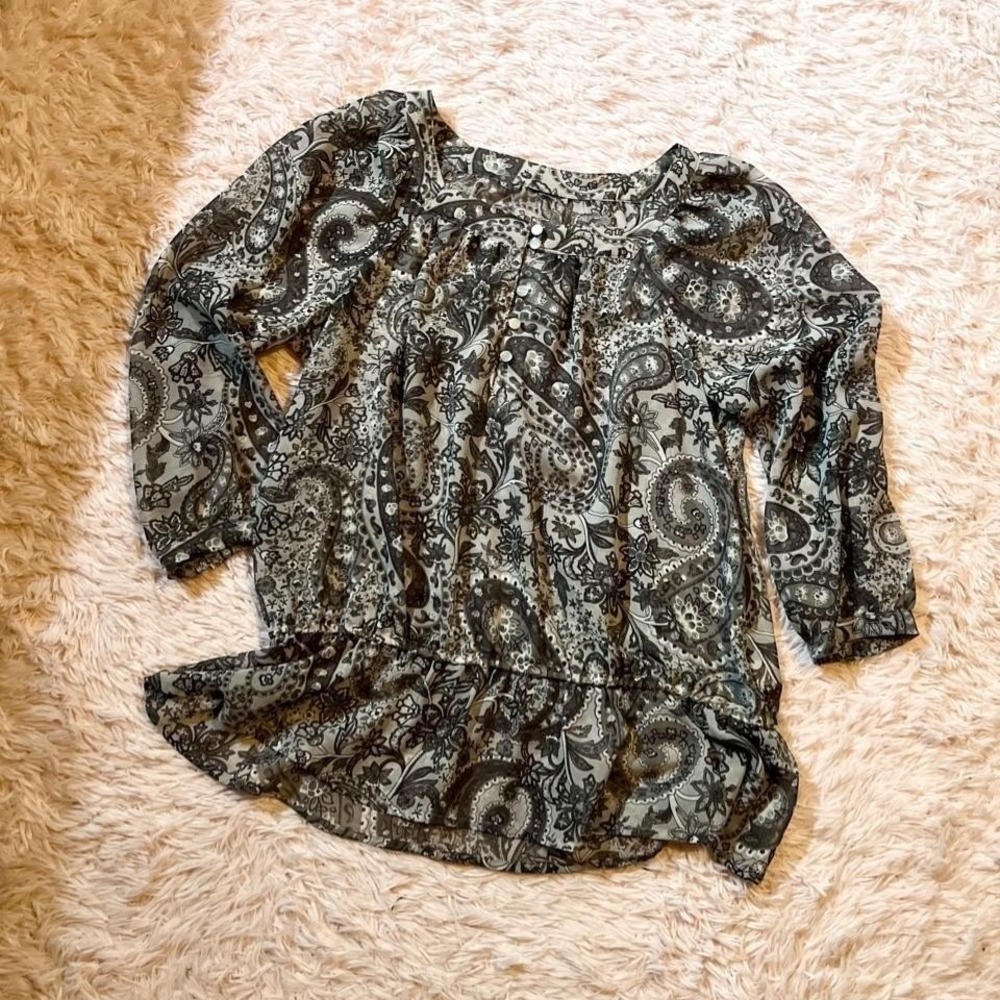 Paisley Sheer‎ Whimsical Ruffle Boho Indie Top Womens M Lagenlook Earthy Cottage